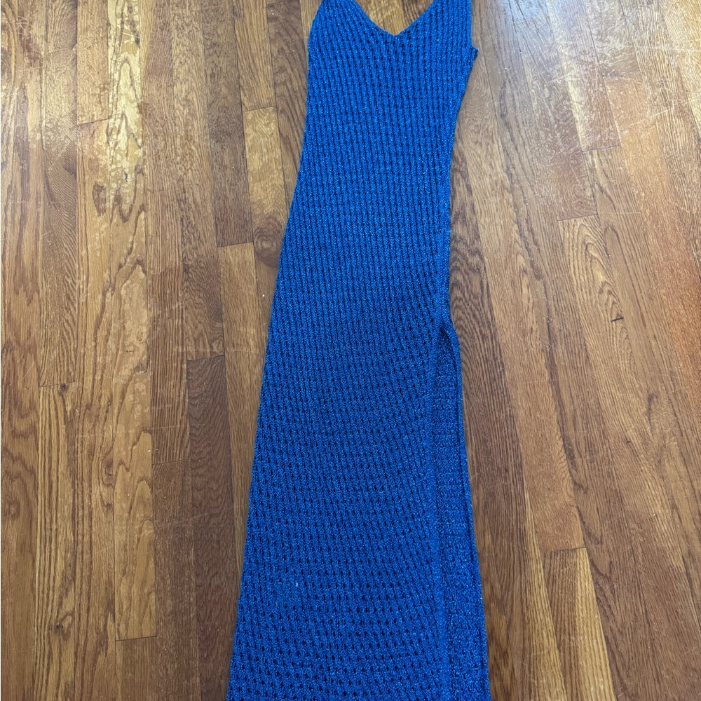 Elegant Blue Knit Maxi Dress